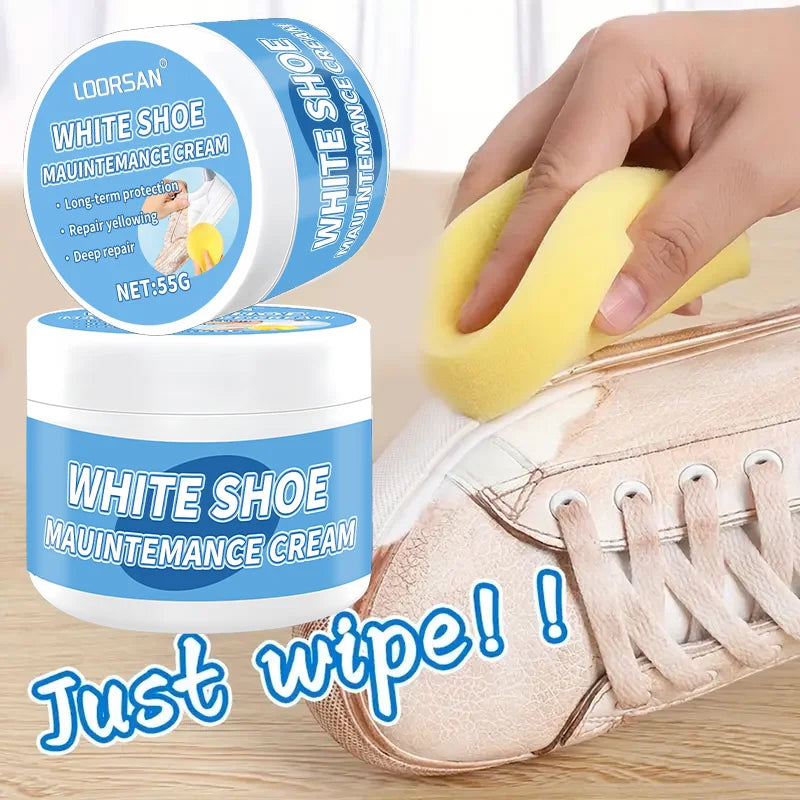 LOORSAN White Shoe Cleaning Cream - No-Rinse Stain Remover Instant Whitening for Canvas & Leather Sneakers
