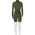 Fall Siold Bodycon Zipper Crop Top Women Tracksuits Sets+Trousers Women Black Gray 2 Two Pieces Matching Leggings Shorts Suits
