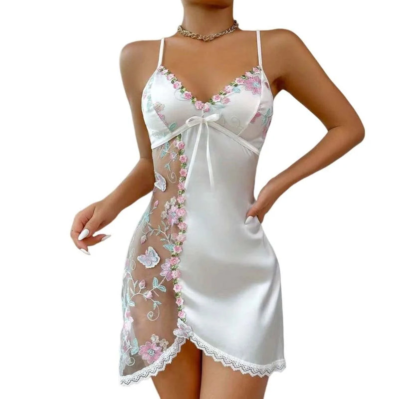 Thin Lace Bow Women's Pajama Dress Embroidered Mesh | SAMAG