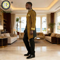 African Suits for Men Embroidery Print Blazer and Pants Set Business Dress with Kerchief Party Wedding - View 3 | SAMAG