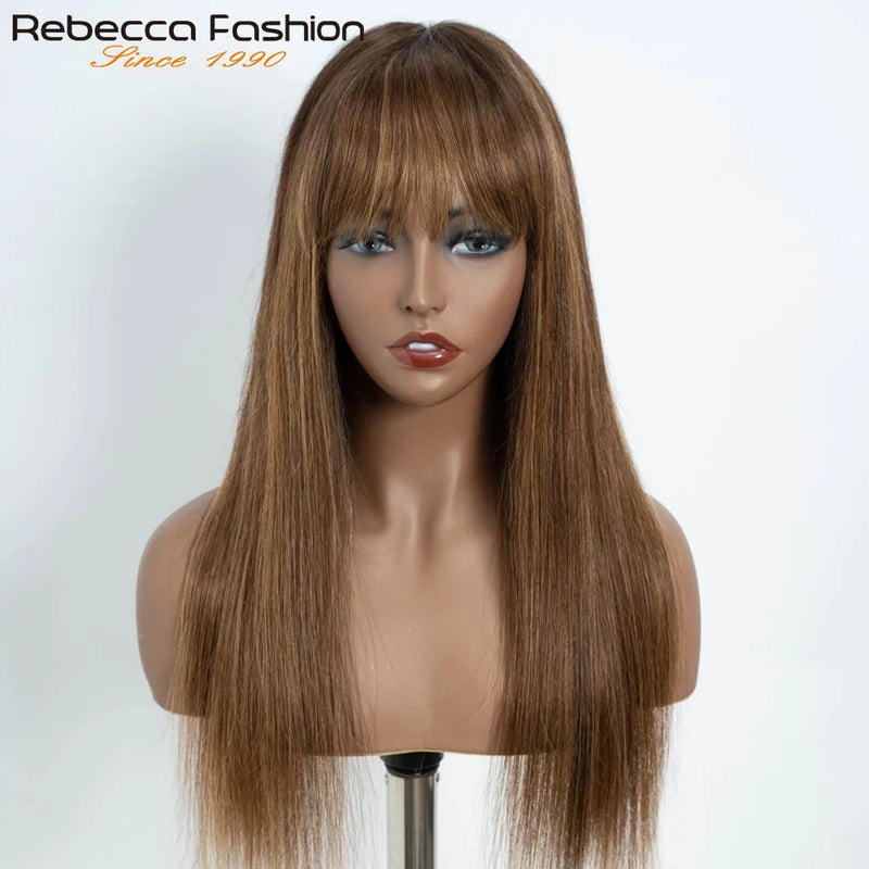 Choice Rebecca 3x1 Middle Part Lace Wig Bone Straight Cheap Wigs 100% Human Hair Wig with Bangs for Women on Clearance Sale