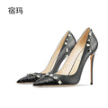 Women's Shoes luxury woman shoes 2026 Heels For Women Fashion Designer Brand Pumps Stiletto Rivets High Heels Pointed Toe 10cm