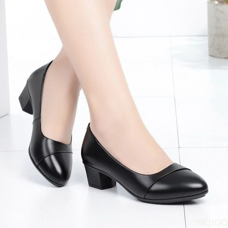 Spring and Summer Soft Soled Comfortable Anti Slip Fashionable Women's High Heels New Mid Heel Mom Work Women's Shoes 2025