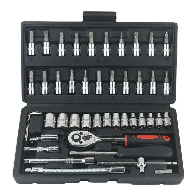 46PCS Car Repair Tool Kit Ratchet Torque Wrench Spanner Screwdriver Socket Set Combo Tools Kit Bicycle Auto Repairing Tool Mech