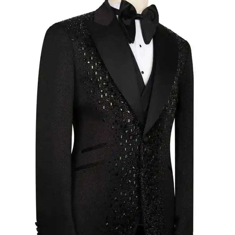 Luxury Suit 2 Pieces Set For Man Beading Tuxedos Lapel One Button Customized Blazer Casual Business Sequined Wedding Groom