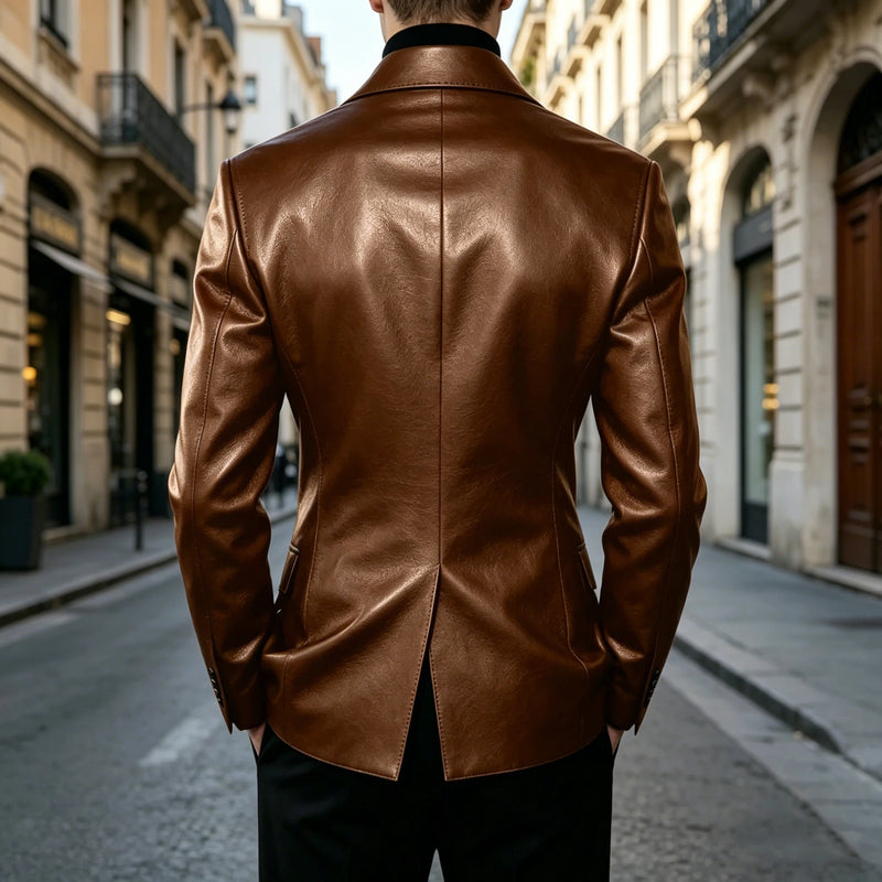 Men's Leather Blazer Slim Fit Faux Suit Jacket Formal - View 4 | SAMAG