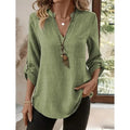 Women's Spring and Summer Fashion Loose Casual Shirt  Retro V-Neck Solid Color Blouse  Elegant Top for Young Women