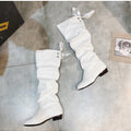 Shoes For Women  Knee High Boots Red Black White Tall Boots Woman Pleated Low Heel Casual Leather Female Long Shoes 2024