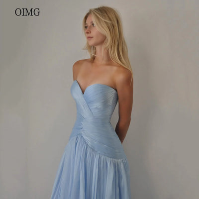 OIMG Sky Blue Sweetheart Neck A Line Prom Gowns Backless | SAMAG
