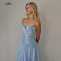 OIMG Sky Blue Sweetheart Neck A Line Prom Gowns Backless | SAMAG