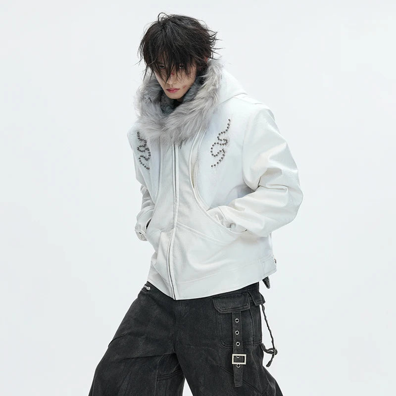 LUZHEN 2025 Winter Embroidery Pattern Patchwork Design Thickened Warm Hooded Padded Coat Men's Fur Leather Parka Jacket JY5616