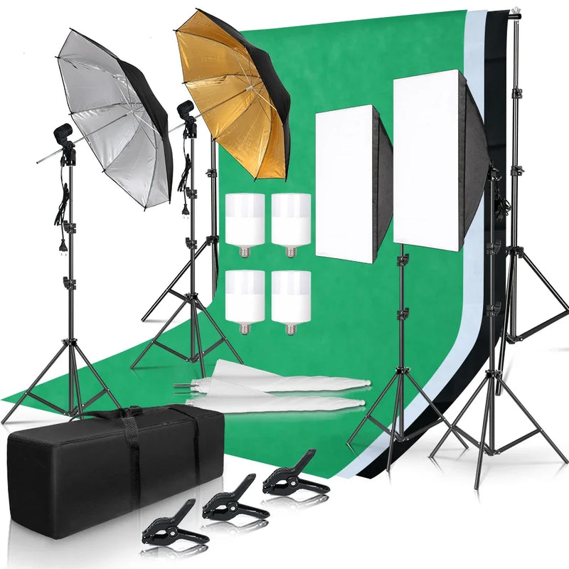 2.6x3M Photography Reflector Lighting Kit Photo Background Muslin Backdrops Softbox Umbrella Light Stand For Photo Studio