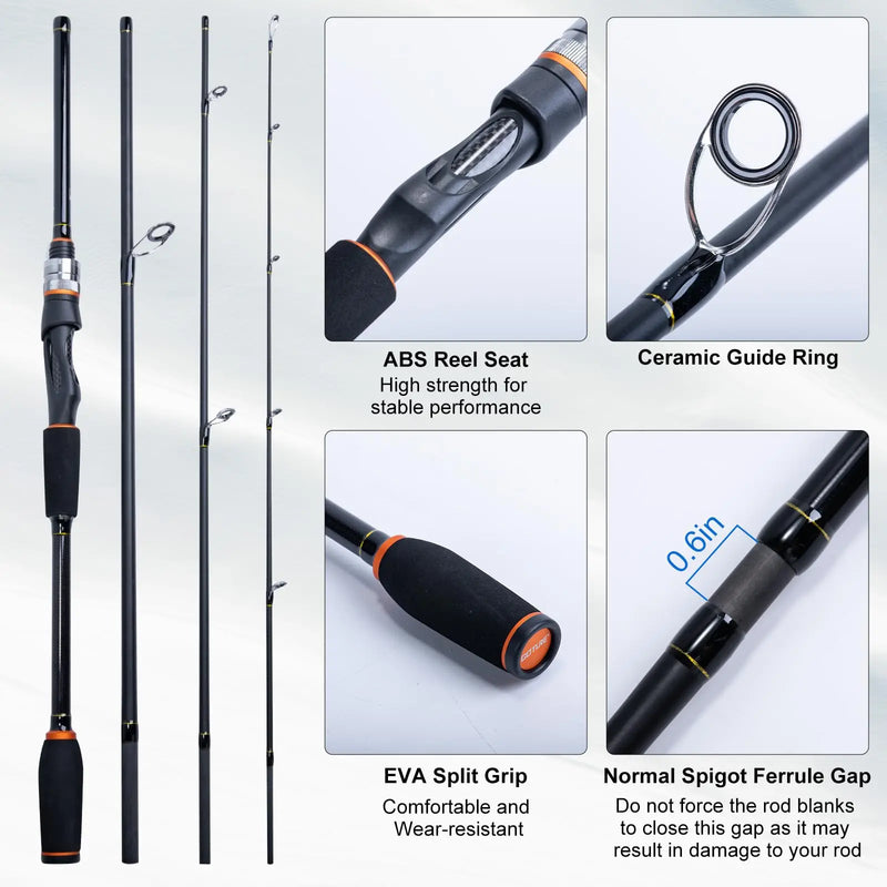 Goture Spinning Reel and Rod Combo Set Portable 1.98-2.1m Fishing Rod and 3000 Spinning Reel with Zippered Storage Bag Tackle