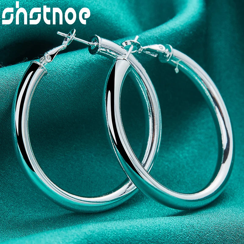 SHSTONE 18K Gold 50mm Big Round Earrings For Women Party Wedding Banquet Fashion Jewelry 925 Sterling Silver Hoop Earring Gifts