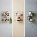 Wall - Mounted Storage Rack Two - Tier Shelf with Wooden Boards Open Stainless Steel Furniture Metal Frame - View 4 | SAMAG