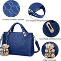 4 Pcs Women Handbag Set Embossed Pattern PU Leather Tote Bags Fashion Chain Shoulder Crossbody Bag Ladies Wallet Card Holder Purse With Bear Pendant Daily Shopping Handbags
