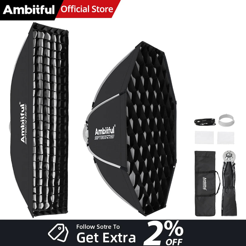 AMBITFUL 30x120cm 55cm 65cm 90cm One Touch Open Octagon/Rectangle Softbox Bowens Mount for Outdoor Studio Photography Side Wing