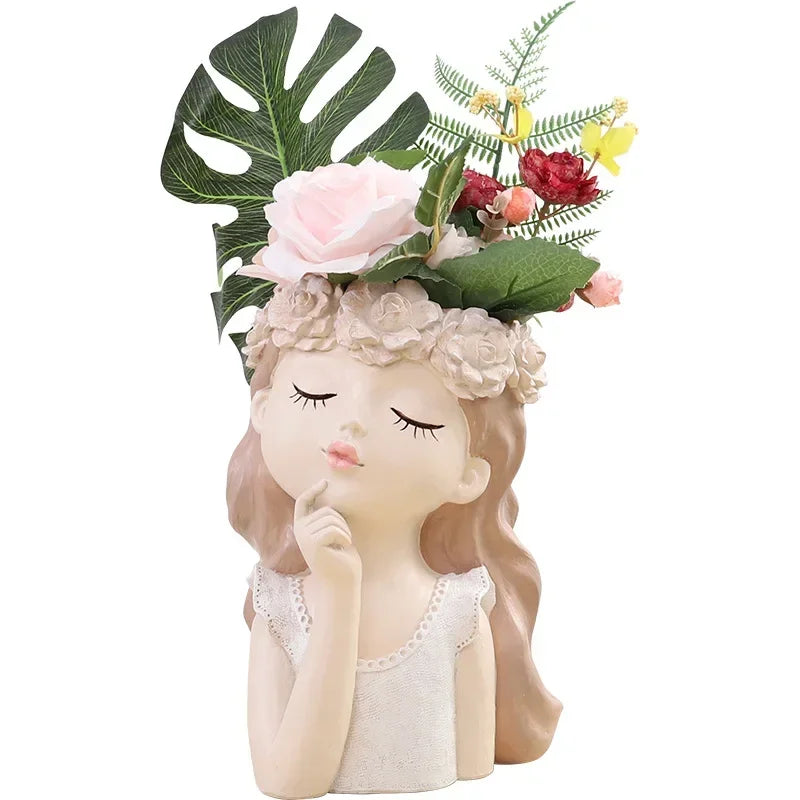 European Art Ornaments Planter Home Decor Humanoid Vase Potted Characters Succulent Flowerpot Portrait Girl Flower Pot