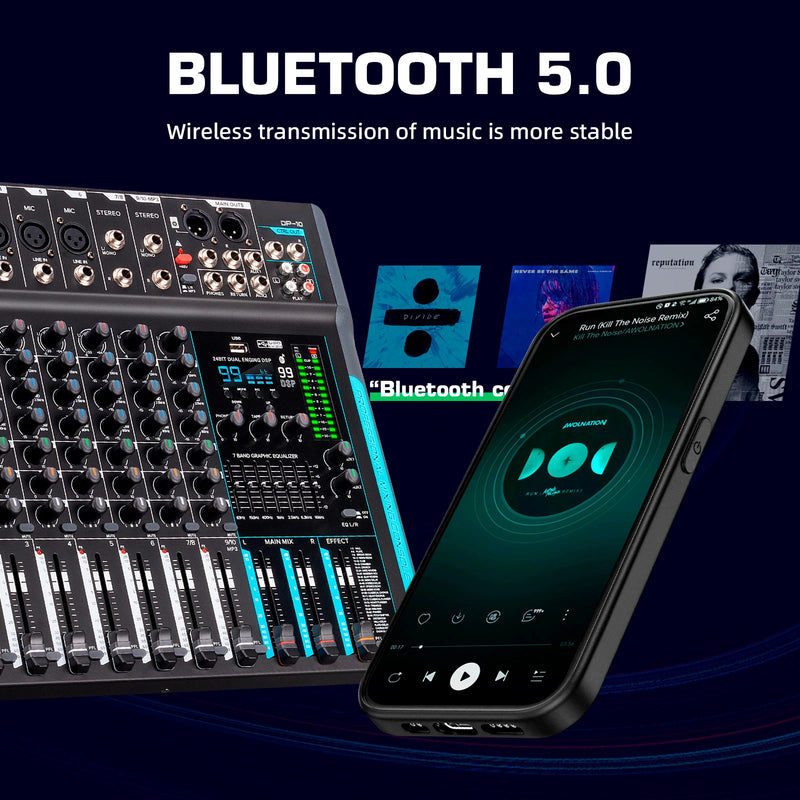 Debra DP-10 Audio Mixer DJ Controller 10-channel 99 DSP Reverb Recording Mixer with Bluetooth 5.0 Professional Performance