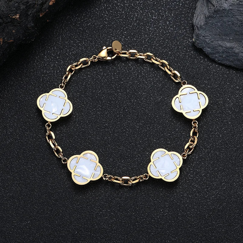 Trendy Men Petal Charms Chain Bracelet,Stainless Steel Natural Shell Chain Wristband, Birthday Anniversary Father Gift