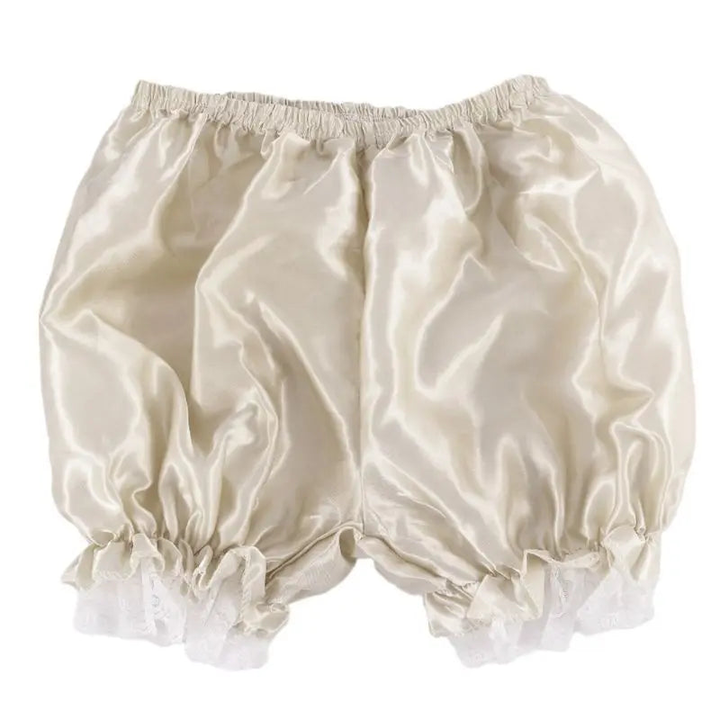 Women Imitation Silk Bloomers Lace Trim Panties Victorian Pumpkin Shorts