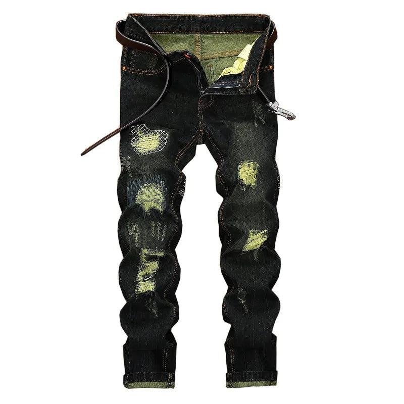 Fashionable New Men's Motorcycle Jeans Pleated Holes | SAMAG