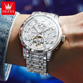OLEVS Men's Watches Skeketon Flywheel Automatic Mechanical Original Wristwatch for Man Waterproof Luminous Perpetual Calendar