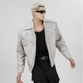 American Fashion Stand Collar Zipper Leather Jacket High Street Motorcycle Clothing Men's Casual Loose Fashionable Cardigan Top