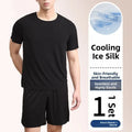Ice Silk Sleepwear Set round Neck Short Sleeve Casual Lightweight Men's Home Clothes Comfortable Underwear for Youth in Summer