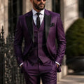 Black Collar Purple Men Suit Business Prom Wedding Party Formal Groom Groomsman Male Tuxedos 3 Piece Set Jacket Vest | SAMAG