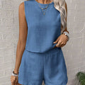 2025 Women's Solid Color Simple Fashion Casual Sleeveless Top and Shorts Set