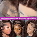 Chocolate Brown Deep Wave Frontal Wig Colored #4 Deep Curly Lace Front Human Hair Wigs Remy 13x4 HD Lace Frontal Wigs For Women