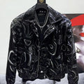 Mauroicardi Spring Autumn Cool Short Black Shiny Geometric Faux Leather Jacket Men Zipper Stylish Luxury Designer Clothes