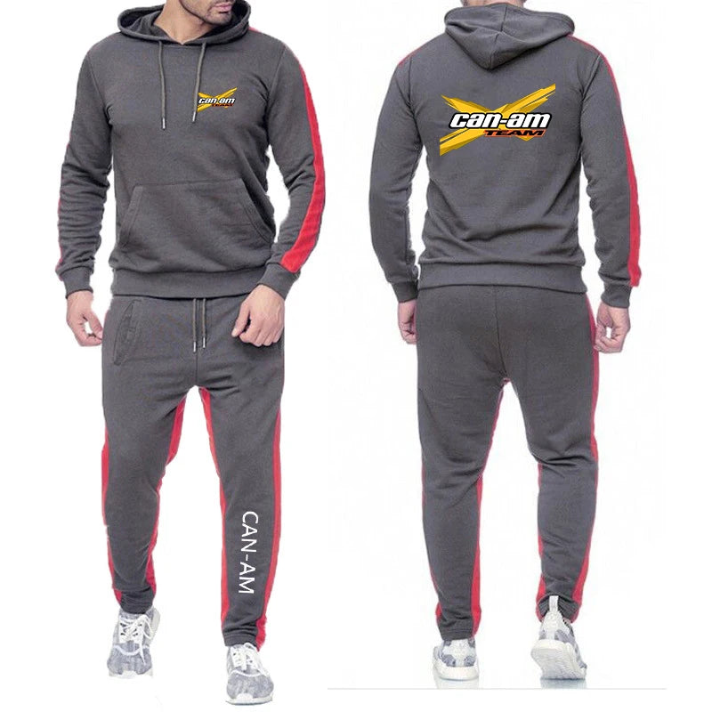 Spring Autumn CAN - AM BRP Logo Print Casual Long Sleeve Hoodies+Jogger Sweatpants Suit Men's Solid Color - View 10 | SAMAG
