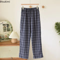 New 2026 Summer Men's Sleeper Pants 100% Cotton Crepe Pants Loose Thin Large Home Casual Checkered Home Pants Bottoms for Men