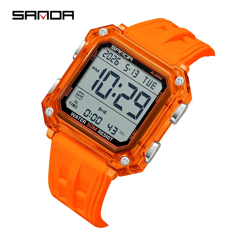 SANDA Quality Brand Military Digital Wristwatch For Men Led Display Complete Stopwatch Waterproof Daily Electronic Male 6377