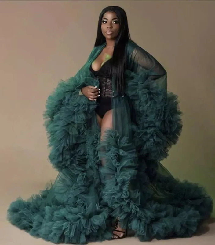 Luxury Maternity Dresses Puffy Tulle Long Women Robe Wedding Bridal Sleepwear Nightwear Front Split BabyShower Gown Photoshoot