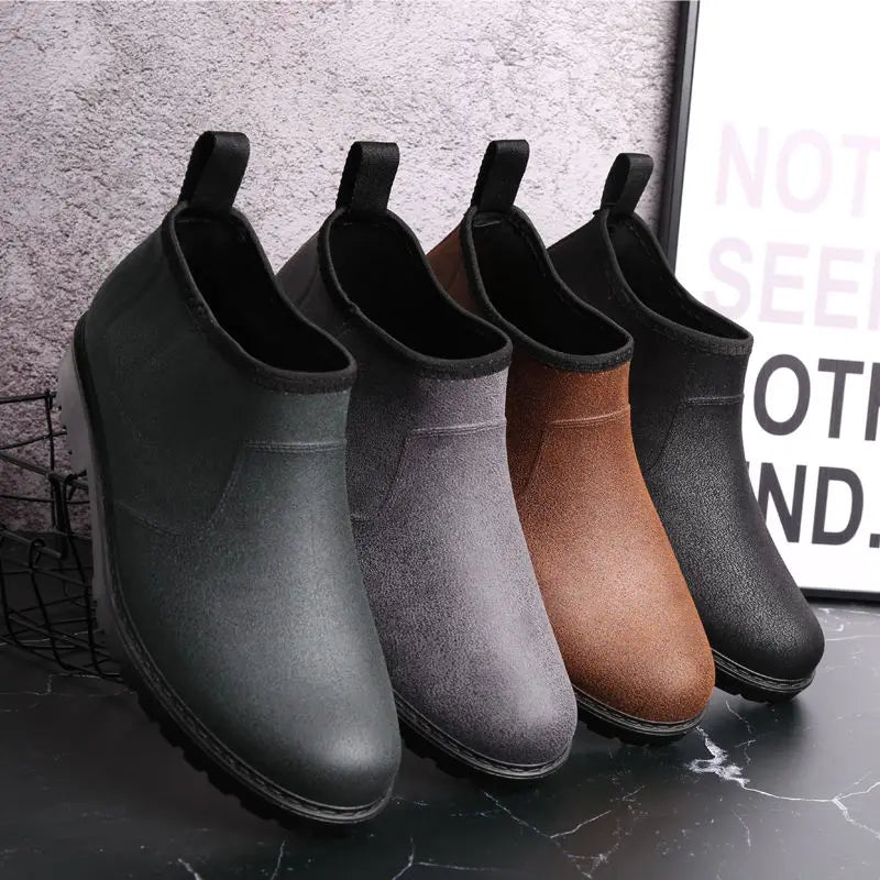 Young Outdoor Men's Rain Boots Work Summer Low Heel Garden Gum Without Lacing Low-heel Male Shoes Gumboots Comfortable 2025 Mud