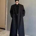 Mauroicardi Spring Autumn Extra Logn Black Oversized Flowy Soft Trench Coat for Men with Back High Slit Loose Casual Overcoat
