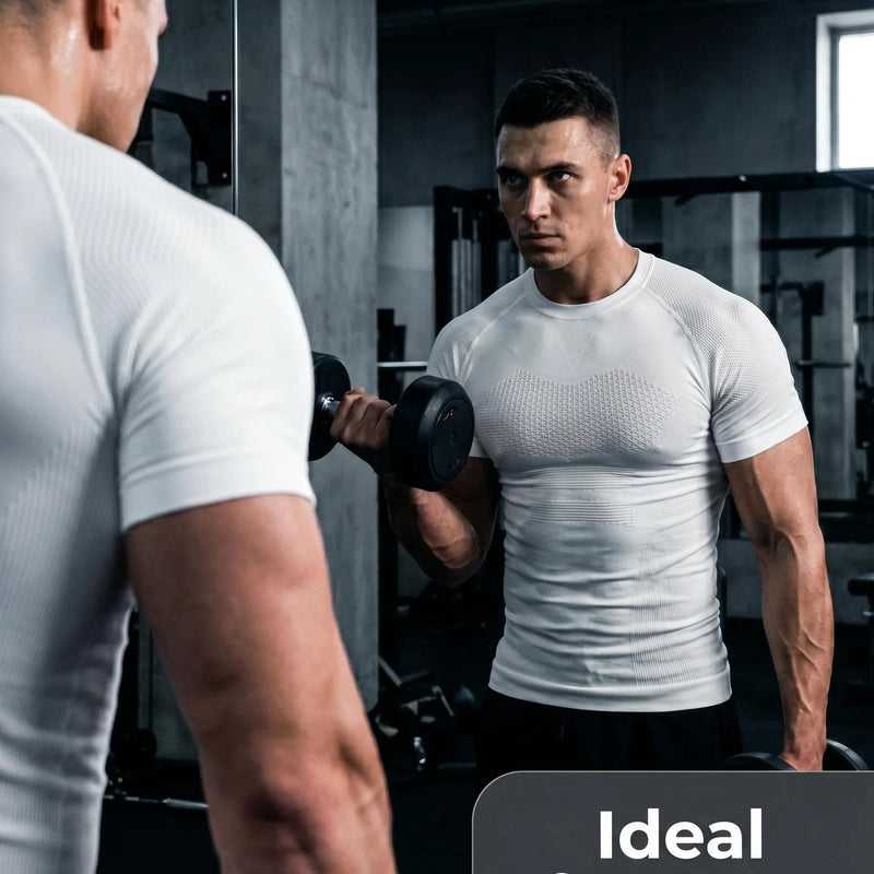 Men 3D Muscle Shaping Compression Tee Knitted Short Sleeve Shaperwear Gym Running Fitness Body Shaping Sport T-shirt