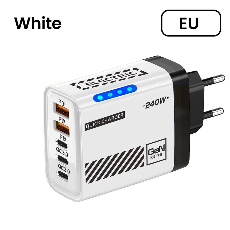 240W 5 in 1 GaN Desktop Charger Fast Charging Adapter 10A USB To TypeC Cable 3PD 2 USB Charger For IPhone Samsung Laptop