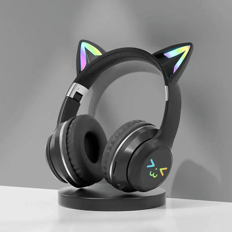 Cat's Ears Headset RGB Light Smile Face TWS Headset Gradient New Headphone Pink Little Girl Earphone Gift Suitable for Any Phone