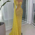 Yellow Long Dubai Evening Dresses Luxury Mermaid Beaded | SAMAG