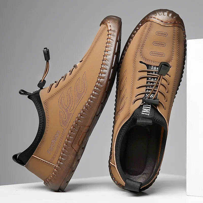 Men's Casual Slip-On Soft Bottom Breathable Beans Shoes Fashionable Spring Autumn Wear Resistant Microfiber Leather Shoes
