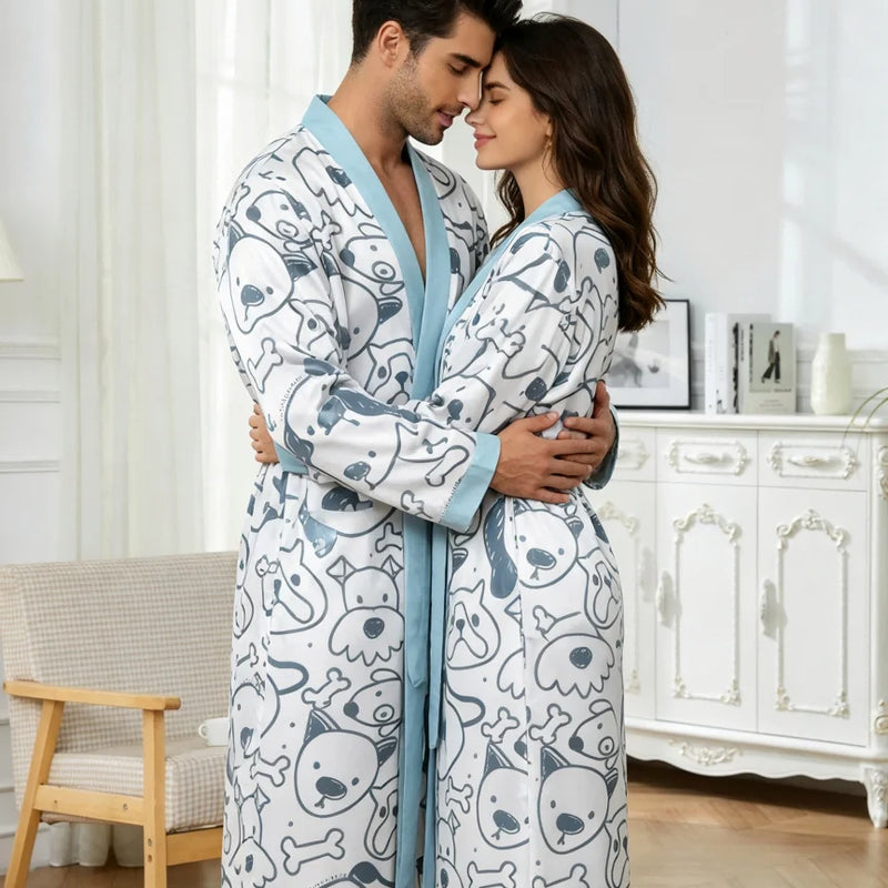 Men's lightweight quick-drying pajama bathrobe - 3D digital printing, non-fading design, stand-up collar and adjustable waistban