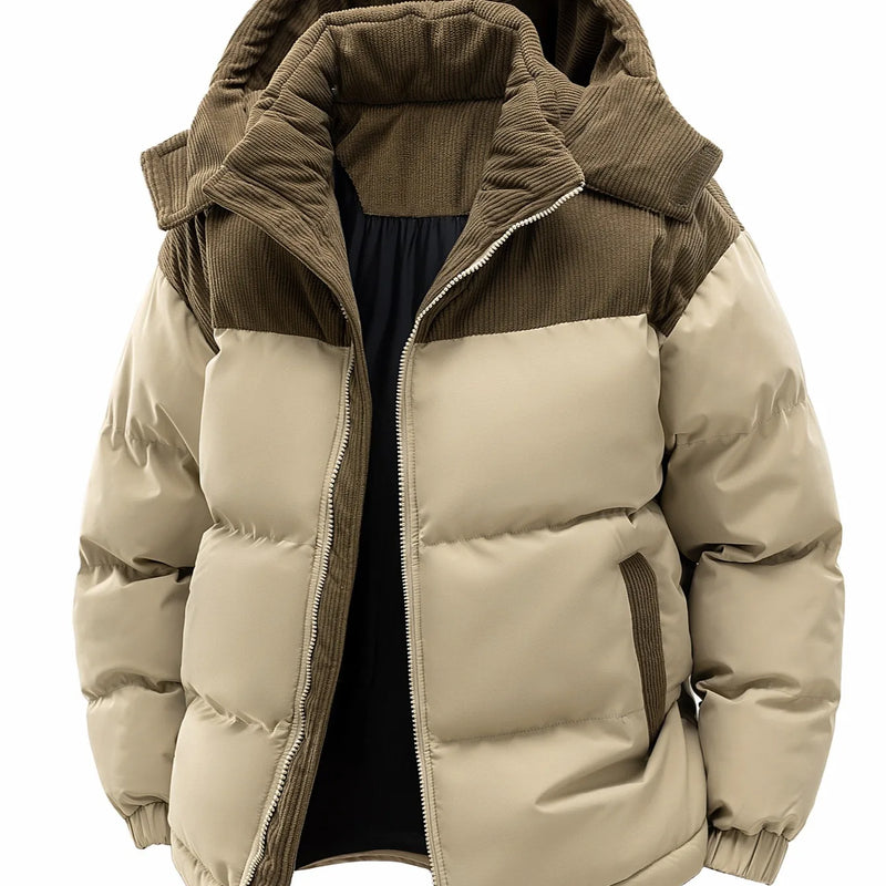 Men's Hooded Cotton Jacket, Thickeneded and Warm in Winter, Windproof and Cold-Resistant, Simple and Versatile for Work Clothing