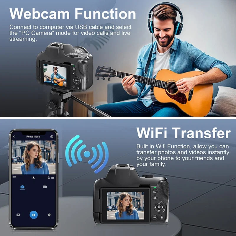 4K DSLR Digital Camera 3-Inch 72MP Photography Camera with 12X Optical Zoom 180° Flip Screen Autofocus for Ins YouTube Webcast