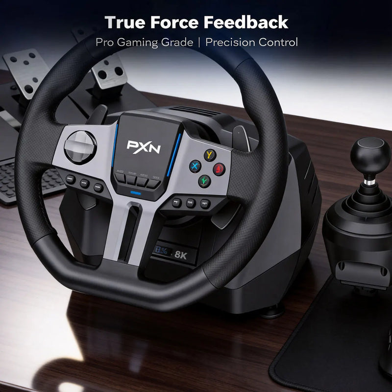 V9 Gen2 Gaming Steering Wheel for PC PS4 Switch with Handbrake Brake Pedal Clutch Gas Pedal