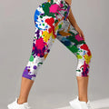 Women's Capri Pants Leggings, Watercolor Print Tights - View 4 | SAMAG