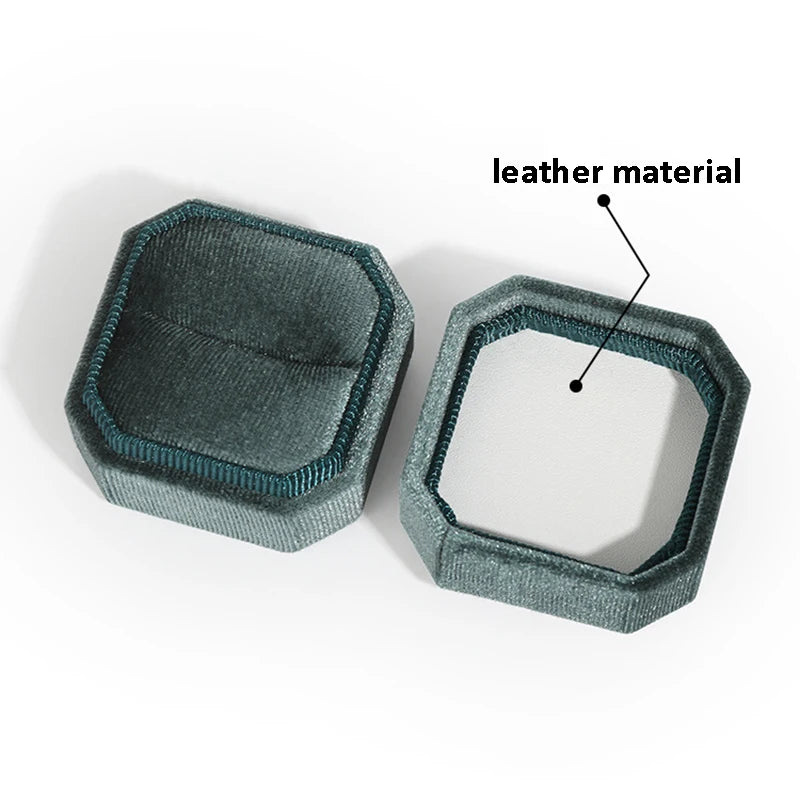 Octagon Velvet Jewelry Box Double Ring Storage Box With Detachable Lid For Engagement Wedding Ring Packaging Display Gift Box